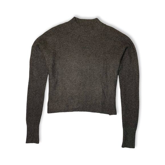 Y2K Cropped Mock Turtleneck Heather Gray Ribbed Sweater Women’s S Winter - Picture 3 of 10